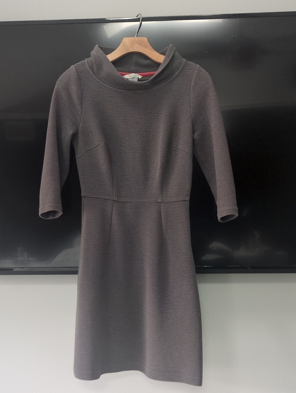 Boden Charcoal Gray Ponte Long-Sleeve Funnel Neck Dress